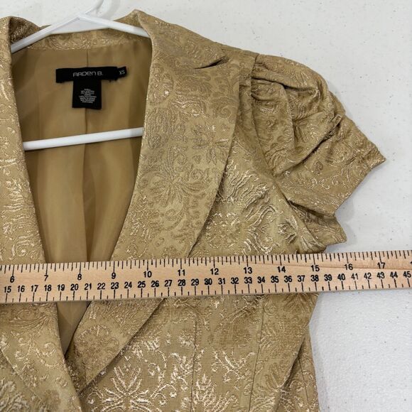 VTG Y2K Arden B Gold Jacket Tapestry Jaquard Print XS Tailored Career 90s Fitted - Picture 7 of 9